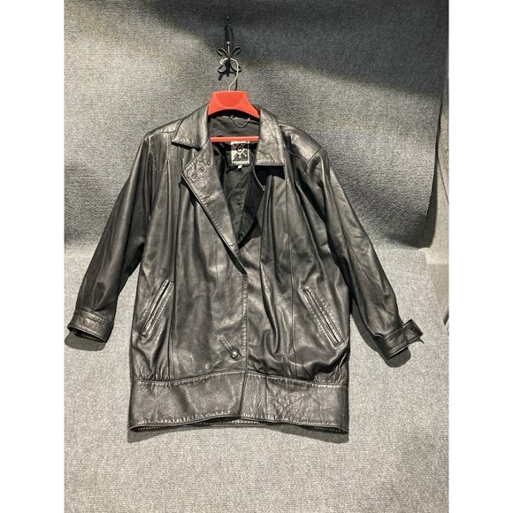 Aananda Lambskin Leather Coat Women’s Size Medium Black Long Sleeve Button Up - Picture 1 of 11